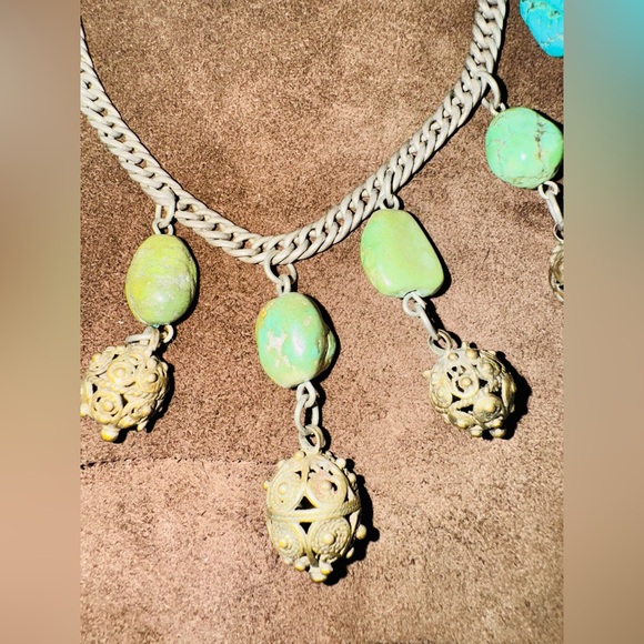 VICTORIAN ERA 800 silver turquoise Necklace COLLECTORS PIECES - Picture 3 of 12